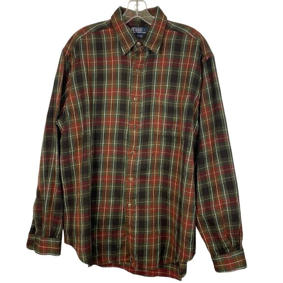 Polo by Ralph Lauren Glover Button Front Shirt Size Large 100% Wool Tartan Plaid - Picture 1 of 4